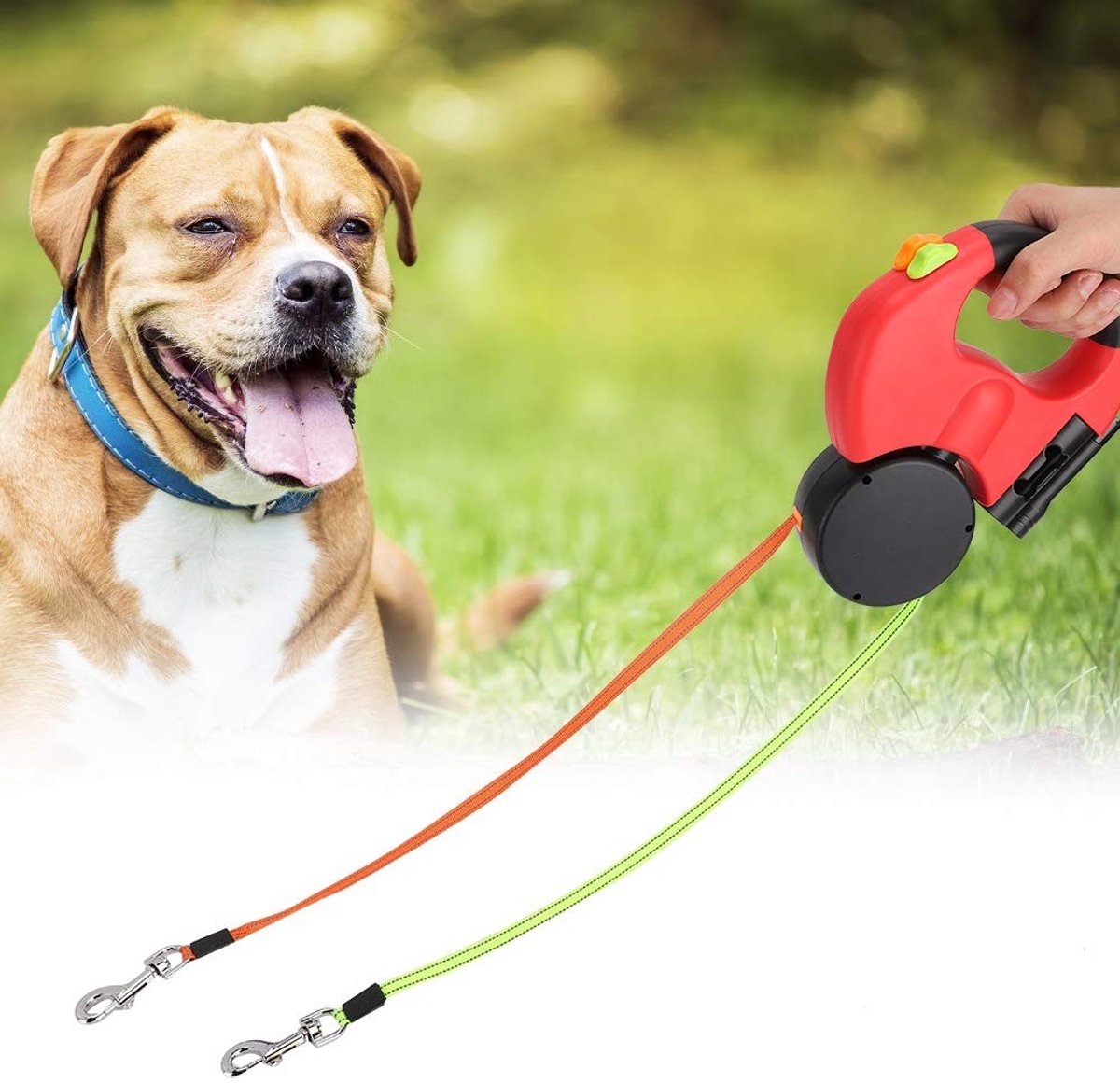 Dailygoods - Intrekbare hondenriem - Dubbele kop - Veiligheid met ledlicht - Rood - Hondenlijn voor alle huisdieren - Universeel design