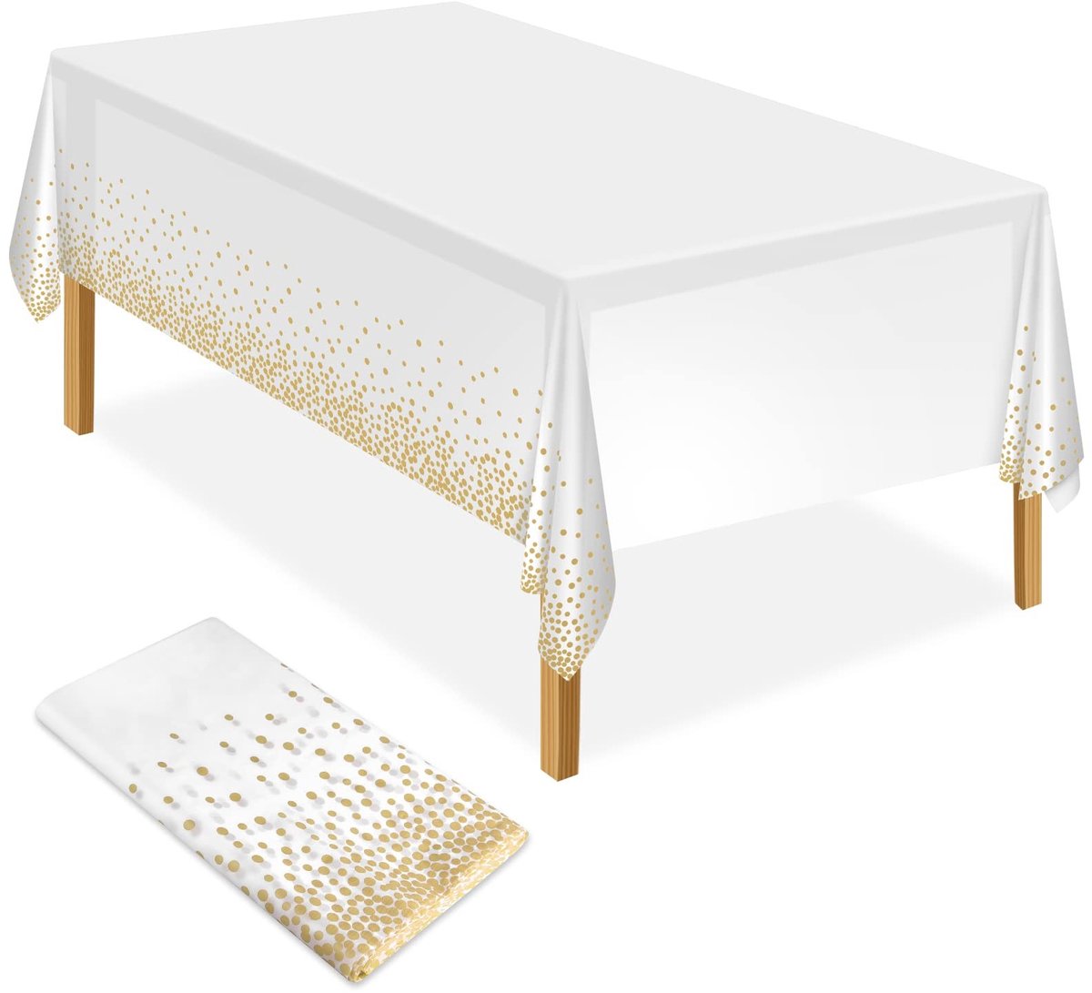 Dailygoods- Feesttafelkleed Rechthoekig 137 x 274 cm - Kunststof - Wit/Goud - Voor picknick/babyshower/Halloween/Kerstmis - Veiligheidswaarschuwing - Tafelkleed