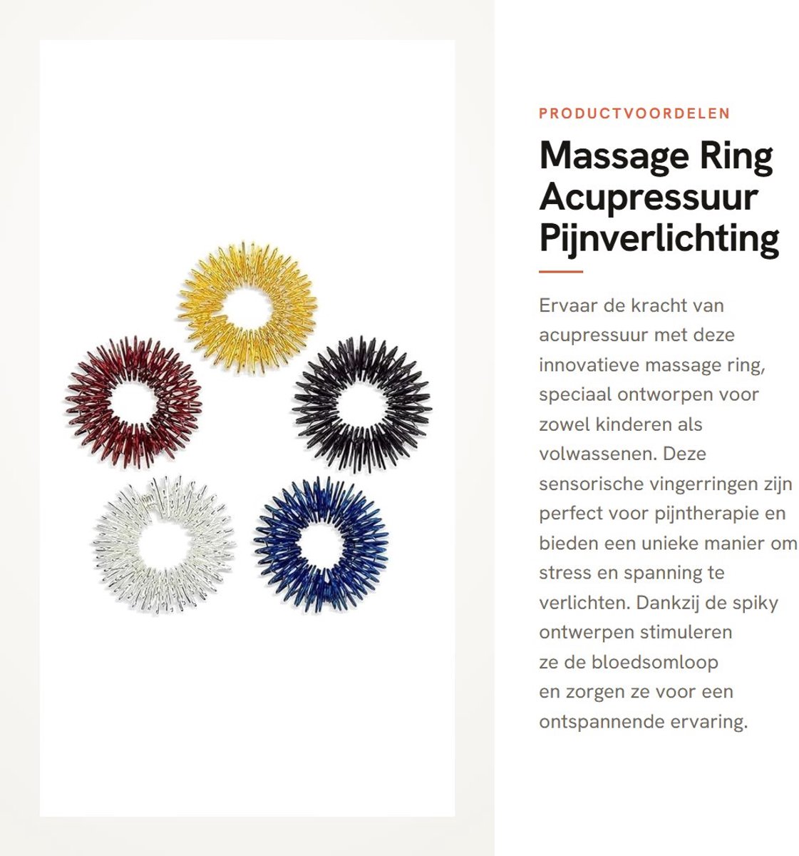 Dailygoods- Acupressuurring 5 stuks - Sensorische Vingerringen - Pijntherapie - Roestvrij Staal - Spiky - Afmetingen 2,5 x 2,5 x 0,5 cm - Massagering