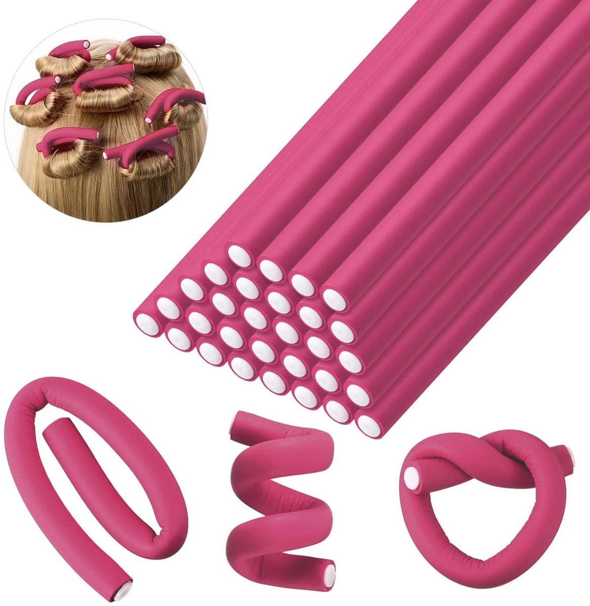 Dailygoods- Krulspelden 30 stuks - Flexibele Hittevrije Krulstangen - Roze Haarrollers - Schuimstaaf voor Krullen - Geschikt voor Thuisgebruik - 24 x 0,8 cm