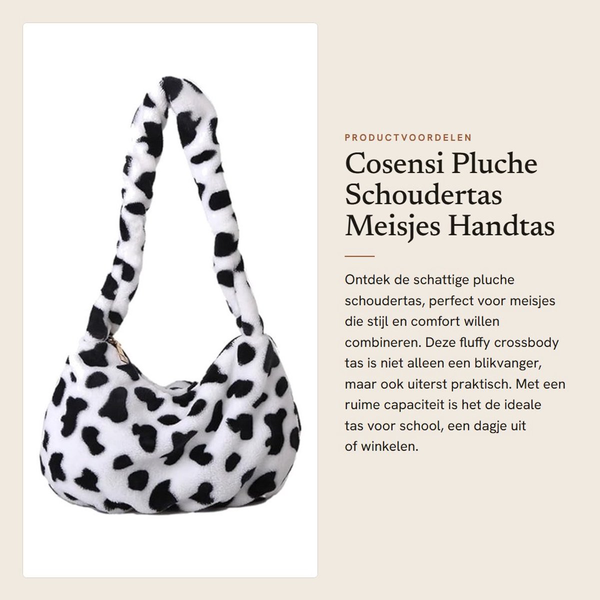 Dailygoods- Schoudertas Fluffy - Dames Handtas - Pluche Schoudertas - Grote Capaciteit - Meerkleurig - 25 x 18 x 10 cm