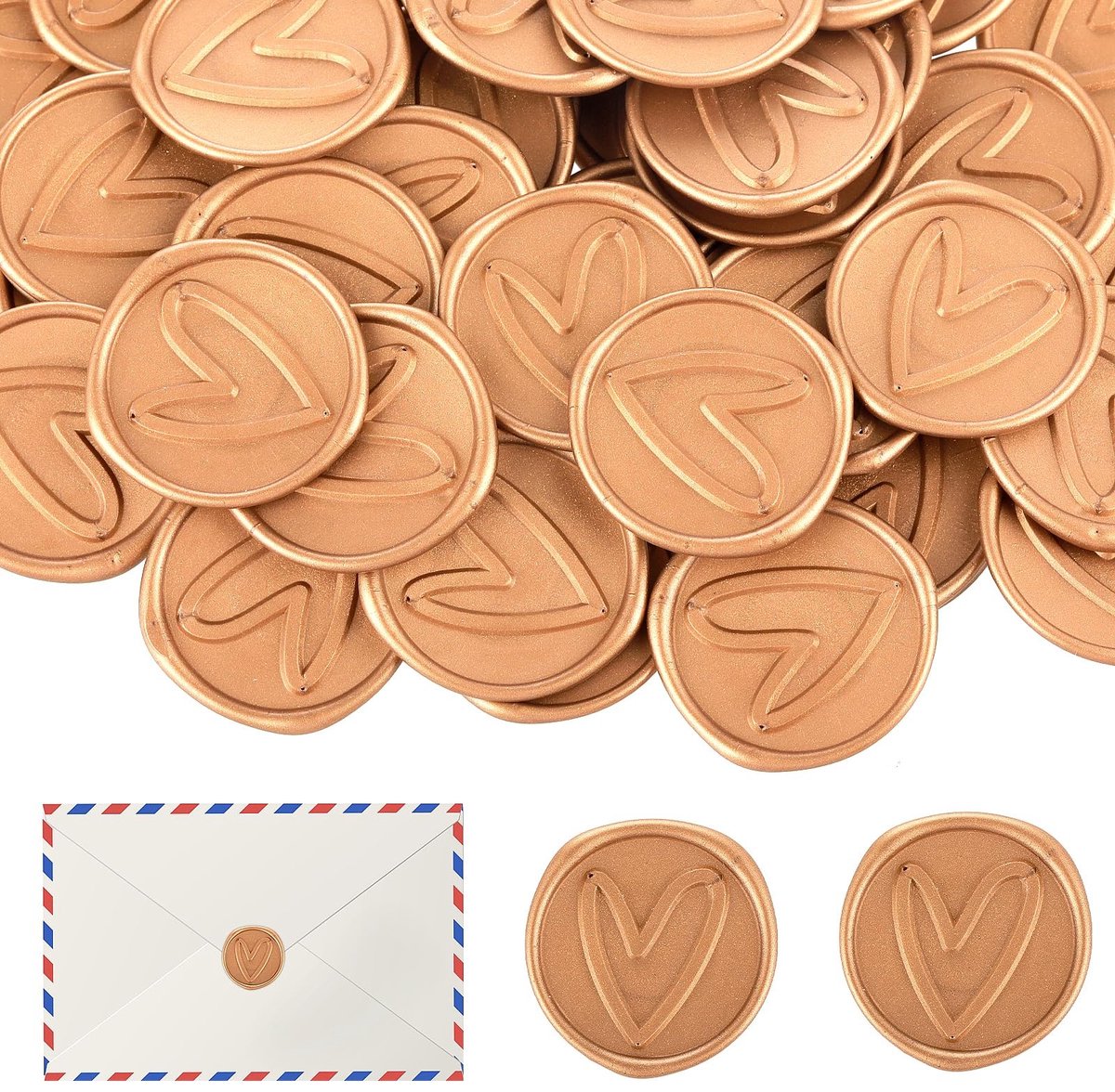 Dailygoods- Wax Zegel Stickers 50 Stuks - Gouden Afdichtingen - Hartvorm - Bruiloft/Feest - 3 cm - Hoogwaardig Materiaal - Zegelstickers