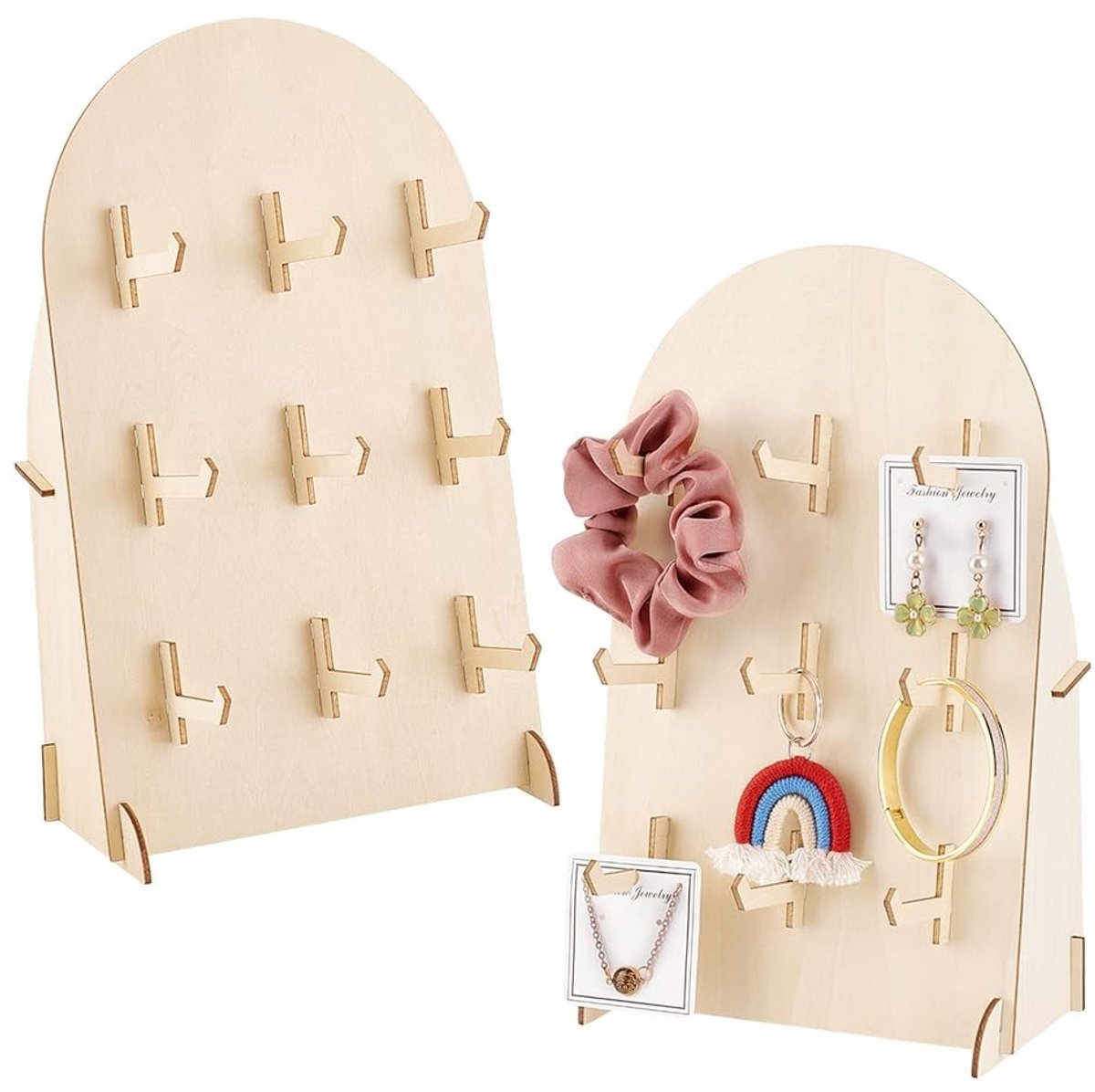Dailygoods- Sieradenstand Houten Display - 2 Stuks - Armband Houder - Pegboard Stand - 9 Haken - 30 x 18 x 0,3 cm - Leuk Cadeau - Sieradenhouder