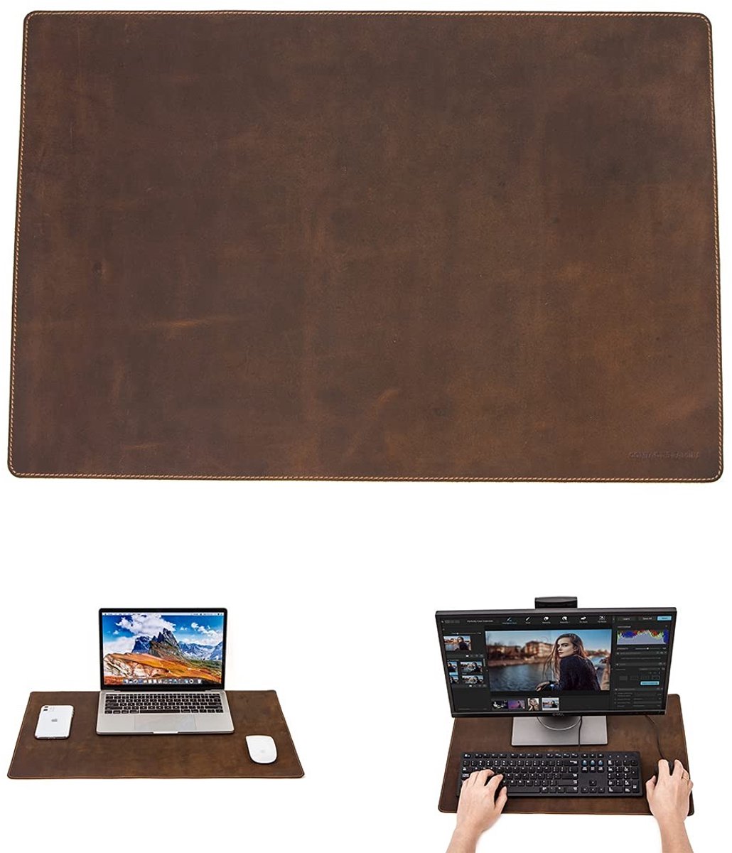 Dailygoods- Bureauonderlegger Waterdicht - Echt Leer - 60x40cm - Muismat - Bureau Accessoires - Duurzaam Materiaal - Lichtgewicht 353g