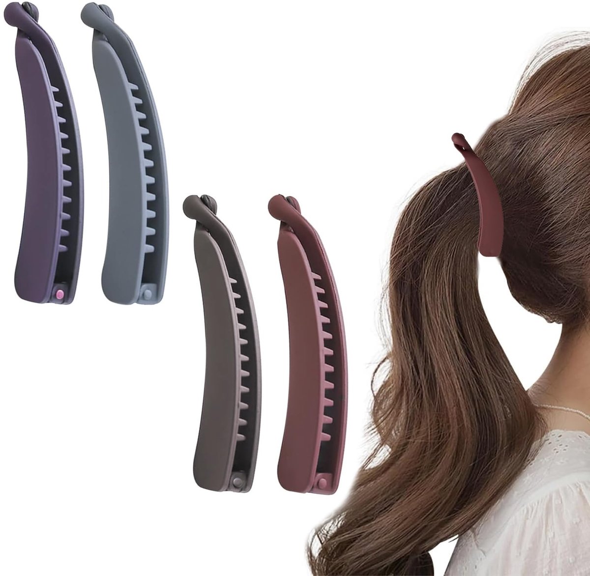 Dailygoods- Haarspeld 4 stuks - Bananenclips - Antislip - Dames - Meisjes - Hoogwaardig kunststof - 11 cm lengte - Haarklem