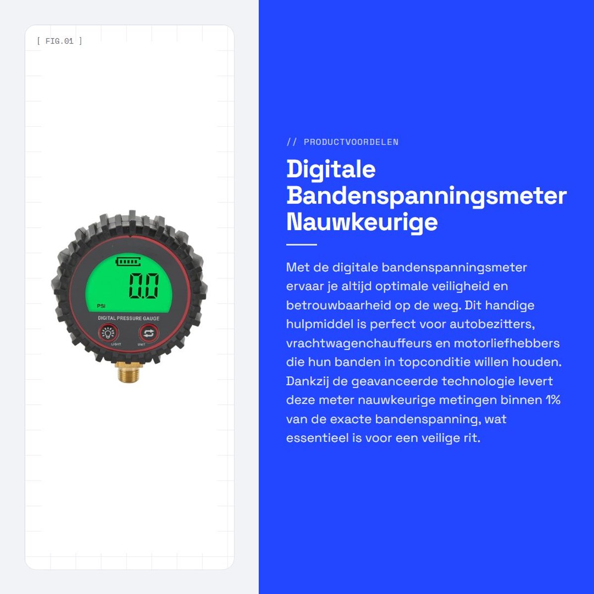Dailygoods- Bandenspanningsmeter Digitale Nauwkeurigheid 1% - Bandenspanningsmeter Auto - Bandenspanningsmeter Motor - Bandenspanningsmeter Vrachtwagen - Bandenspanningsmeter SUV - Helder Scherm 3-255PSI - Luchtdrukmeter