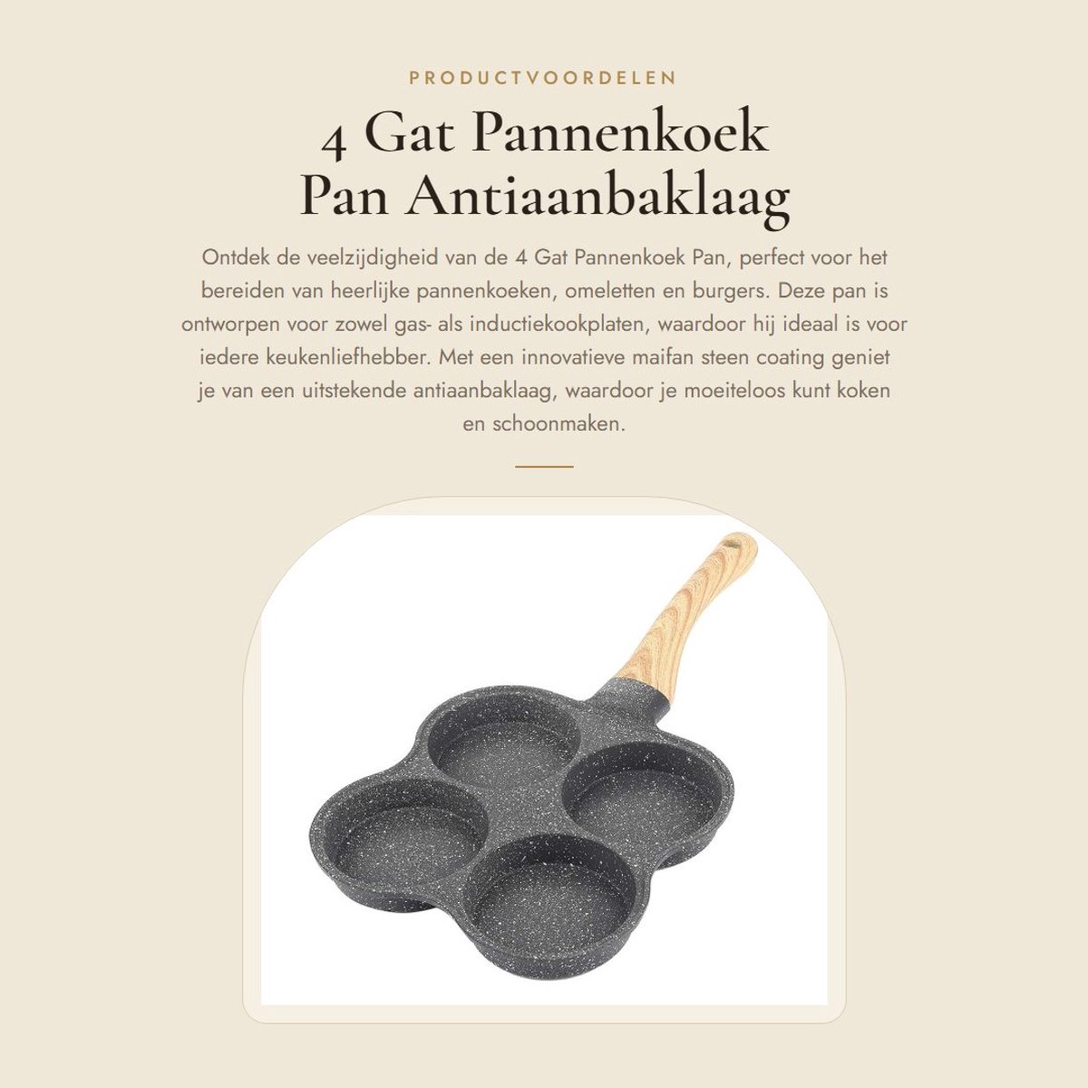 Dailygoods- Pannenkoekpan 4 Gaten - Antiaanbaklaag - Inductie/Gasfornuis - Ergonomische Handgreep - Hygiënisch/Omelet Pan - Klinknagelverbinding - Koekenpan