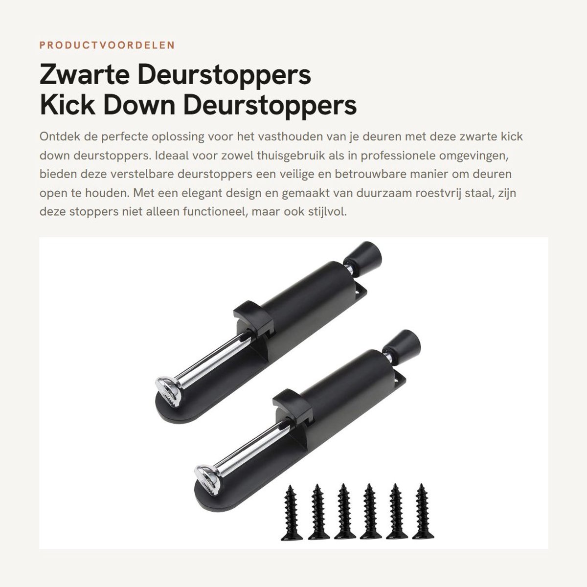 Dailygoods- Deurstoppers Zwart - 2x Verstelbare Deurstoppers - Roestvrij Staal - Veerbelast Ontwerp - Voetbediening - Inclusief Schroeven - Deurslot