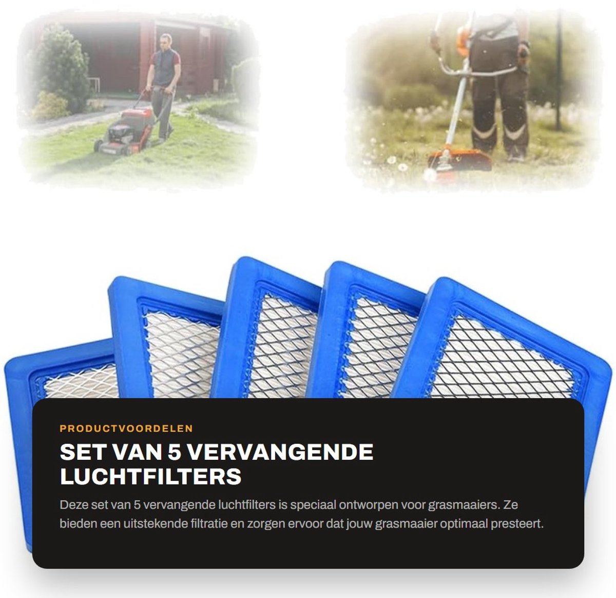 Dailygoods- Luchtfilter Vervanging PT15853 - 5 Stuks - Slijtvast - Hoogwaardige Papieren Filter - Metalen Gaasbescherming - Eenvoudige Installatie - Grasmaaierfilter