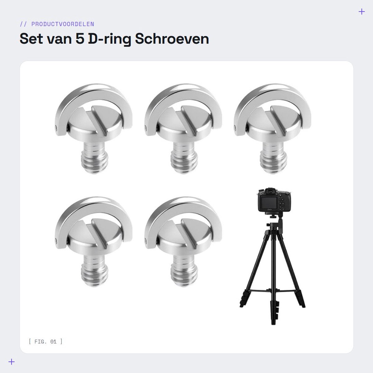 Dailygoods- D-ring Schroef Set van 5 - Roestvrij Stalen Schroeven - 1/4 Inch Camera-Schroef - Universele Schroeven - Compatibel met Digitale Spiegelreflexcamera's - Veilig en Veelzijdig