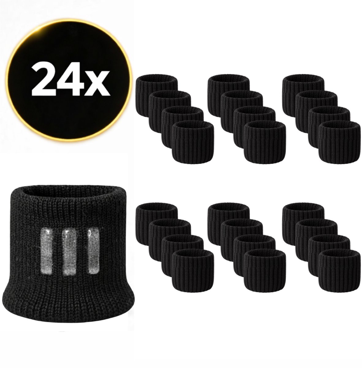 Premium MINI Stoelpoot sokken set van 24 stuks (Zwart) - 4cm - Anti-Slip – Elastische Beschermers – Stoelbeschermer – Stoelsokjes met vilt - Stoelpootbeschermers - Stoelpootdoppen - Stoelsokken