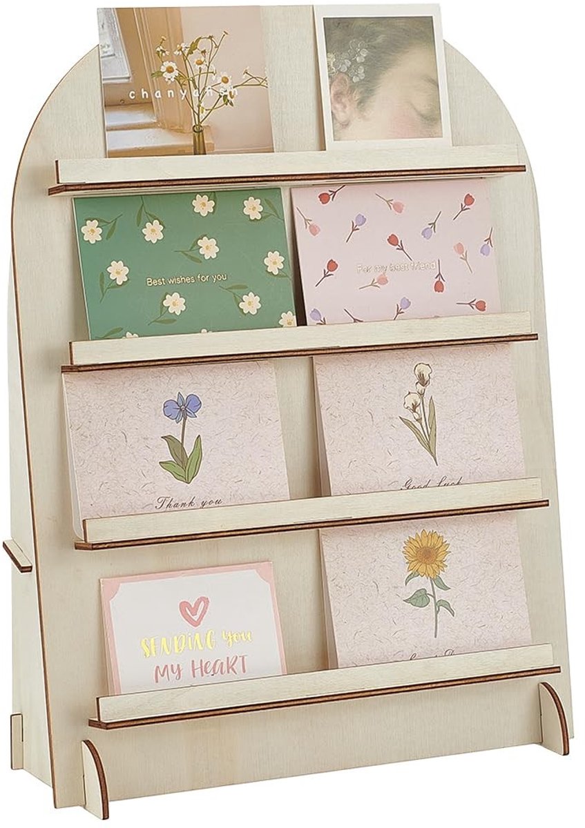 Dailygoods- Oorbelhouder Antiek Wit - Houten Sieradenhouder - 4-Tier Display - Organizer voor Oorbellen/Kettingen - Grote Capaciteit - 12x30x38 cm - Sieradenstandaard