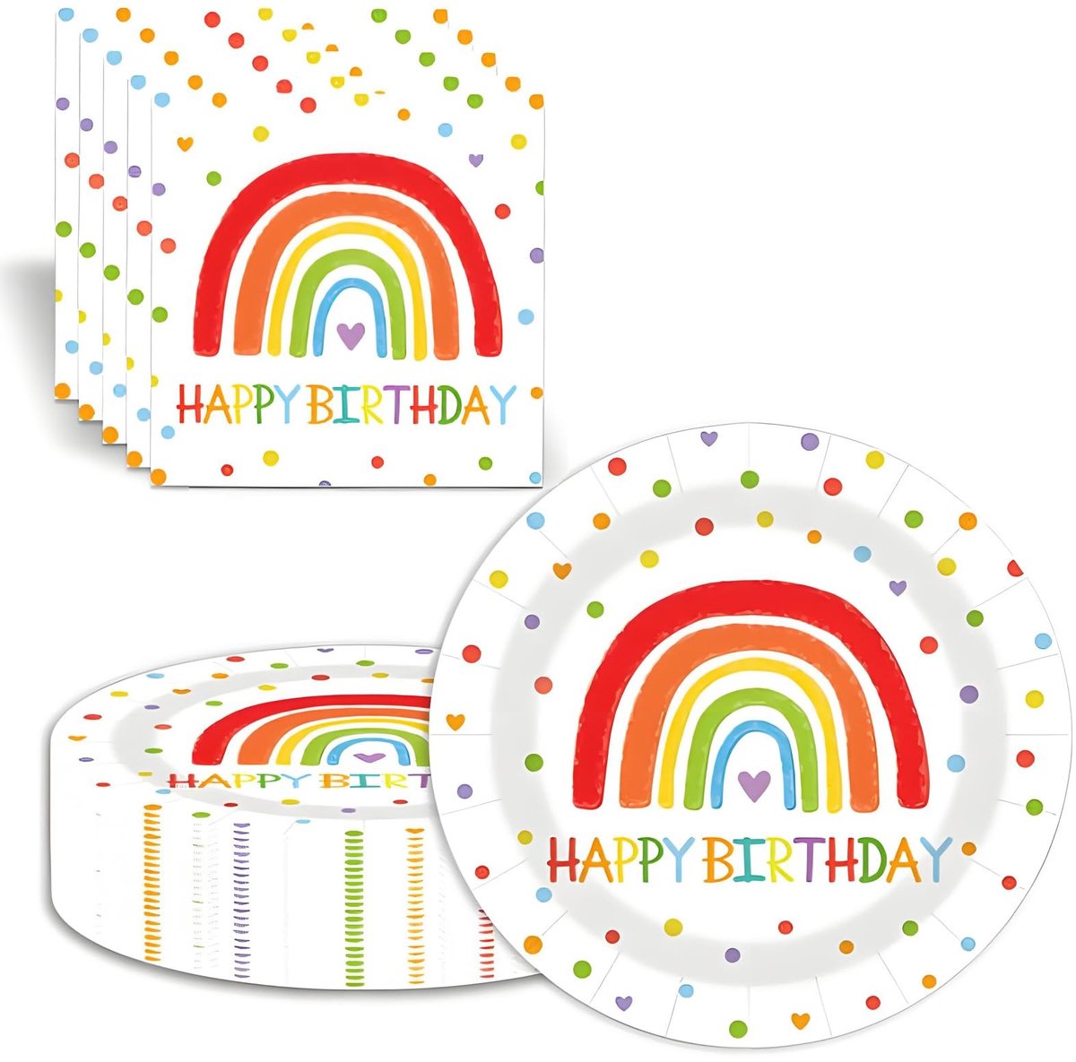Dailygoods- Papieren Borden 40-delig - Feest Servies - Regenboog Themapatroon - Lekbestendig - Tafeldecoratie - Inclusief Servetten - Feestservies