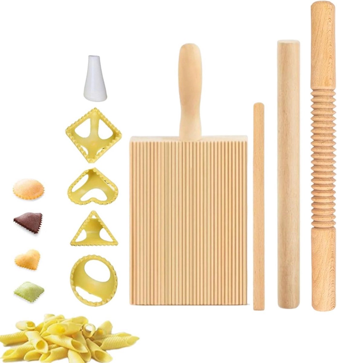 Pastamaker Kit - Deeg Gereedschap - Verse Pasta Maken - 8 Delige Set - 143 Pond - Houtkleur