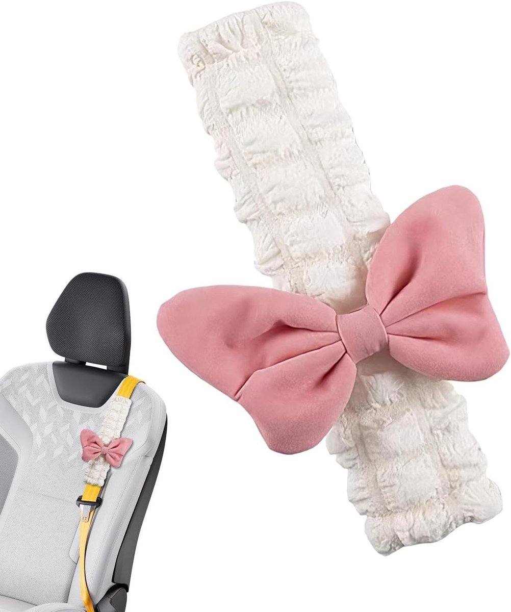 Gordelhoes - Nekkussen Beschermer - Comfortabel Rijden - Modieus Strikontwerp - 25x6x1cm - Roze