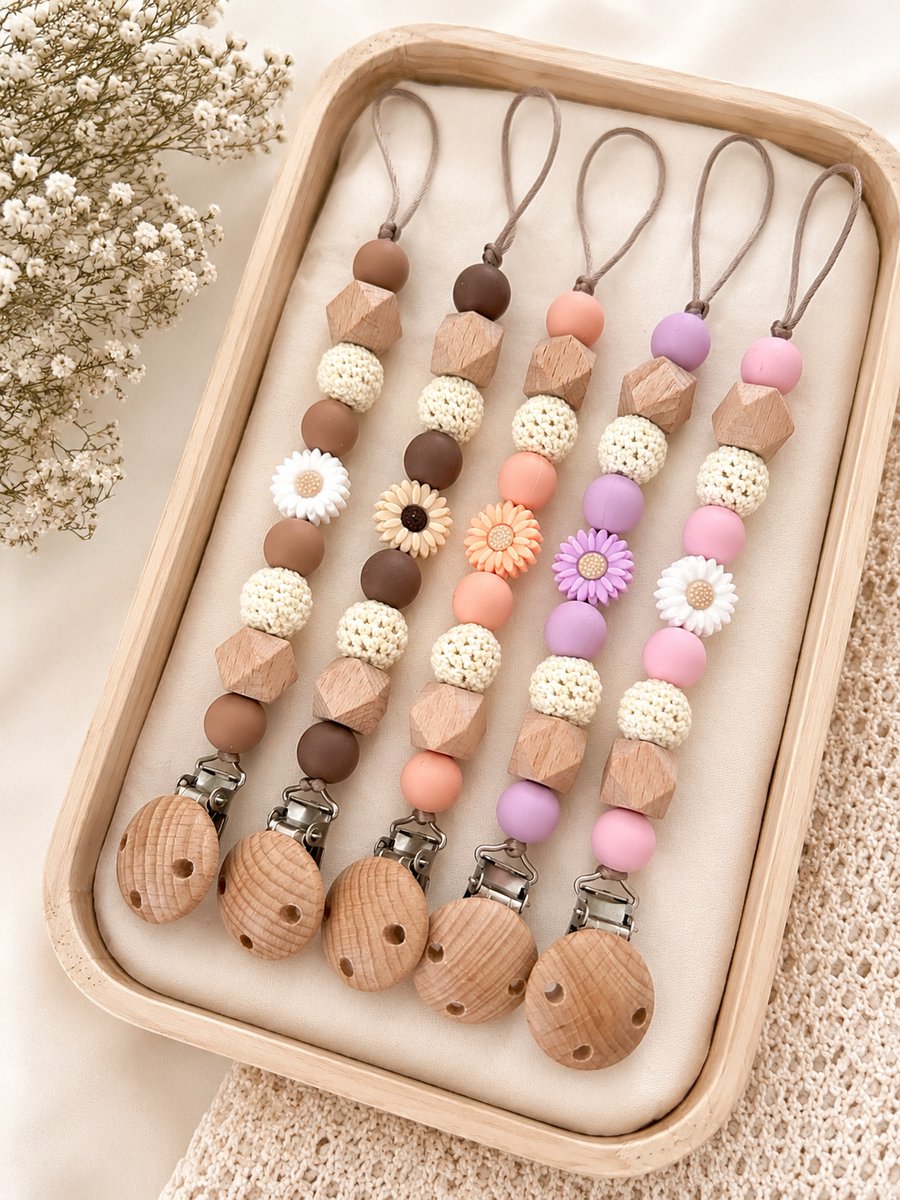 Luxe Speenkoorden - LILA speenkoord bloem - siliconen fopspeen clip - meisje - kraamcadeau - baby showercadeau - geboortecadeau