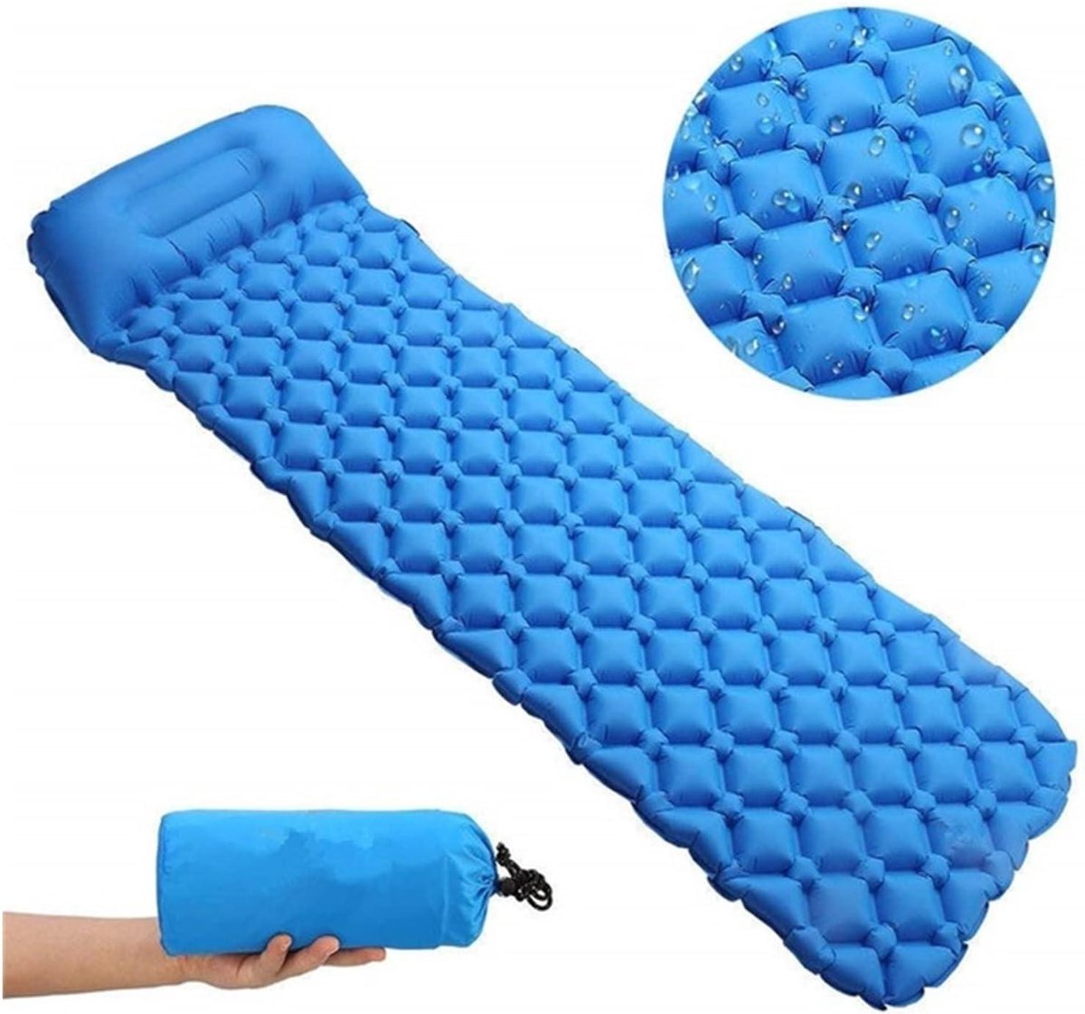 Opblaasbaar Slaapkussen - Luchtbed Matras - Kamperen Reizen - Dubbele Luchtklep - 198x80cm - Blauw
