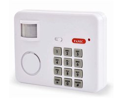 Draadloos alarm, 100° bewegingsmelder tot 5 geschikt voor er, alarm van 90 decibel, deurbel, toetsenbord, noodknop, gemaakt van hoogwaardig kunststof, werkt op 3 AA-batterijen, eenvoudig te installeren, geschikt voor woningen, garages en kantoren.