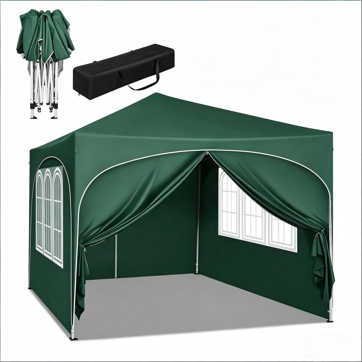 Opvouwbaar Easy-Up Partytent - Premium easy-up Partytent - Waterdicht - UV Bescherming - Metalen frame - Geschikt voor Familiebijeenkomsten, picknicks, sportevenementen, rommelmarkten, barbecues, strandactiviteiten - Groen