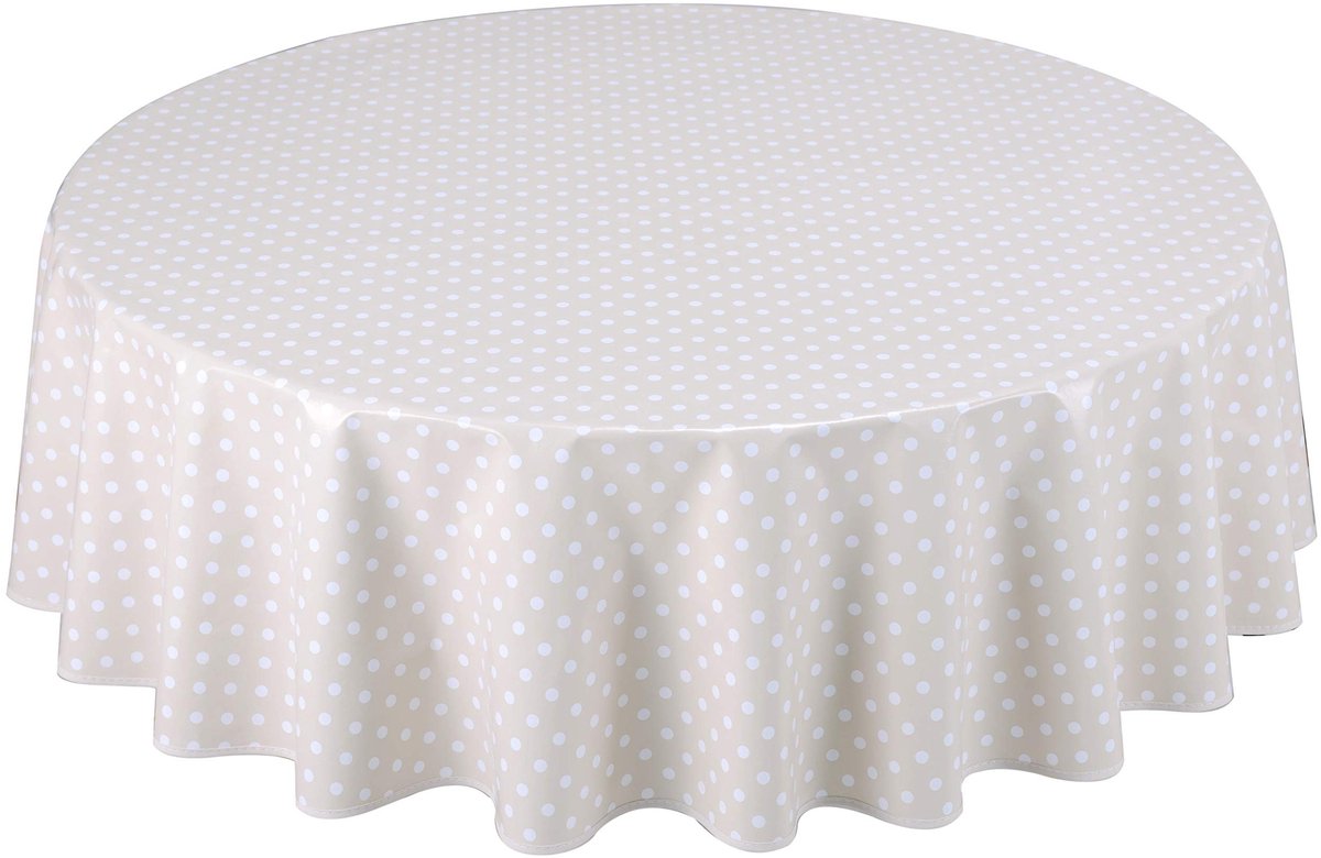 Cosensi - Dailygoods - Afwasbaar Rond Tafelkleed met Kleine Stippen in Beige