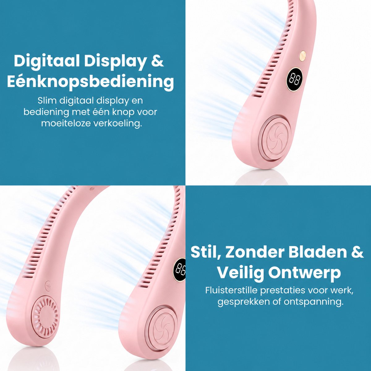 Twenty4seven® Nek Ventilator - Draagbare Nekventilator met Koeling - Mini Nek Fan - Gezichtsventilator & Handventilator - Portable Neck Fan met 5 Standen — afbeelding 3