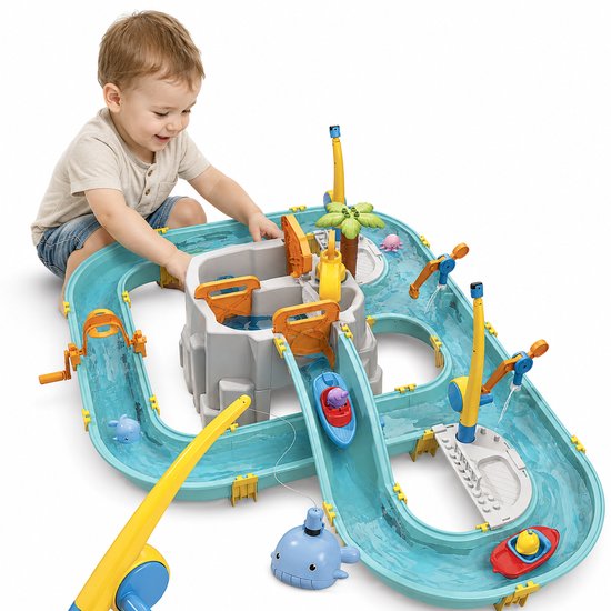 Meedeer Waterbaan-Waterspeelgoed Voor Kinderen Buiten-Watertafel met Boten,Hengel en Dierfiguren-Zomerspeelgoed voor Tuin en Strand