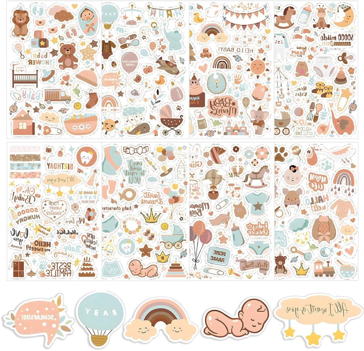 408 Stuks A4 Stickers voor Baby Fotoalbums - Decoratieve Stickers voor Maternity Diaries, Doopalbums en Babyherinneringen