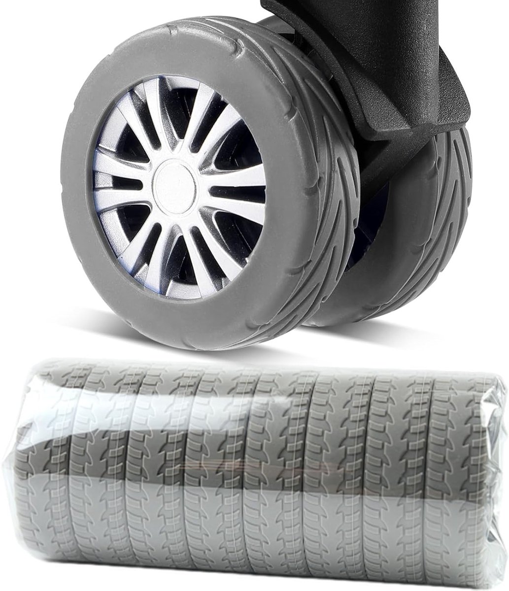 Set van 8 Vervangwielen voor Koffers met Siliconen Bescherming en Wheel Protectors in Grijs