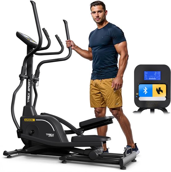 Trex Sport TX-900ECT Argon - Crosstrainer Fitness - Elektromagnetisch - Vliegwiel van 18 kg - 21 trainingsprogramma’s - 32-niveaus crosstrainer - Tot 135 kg