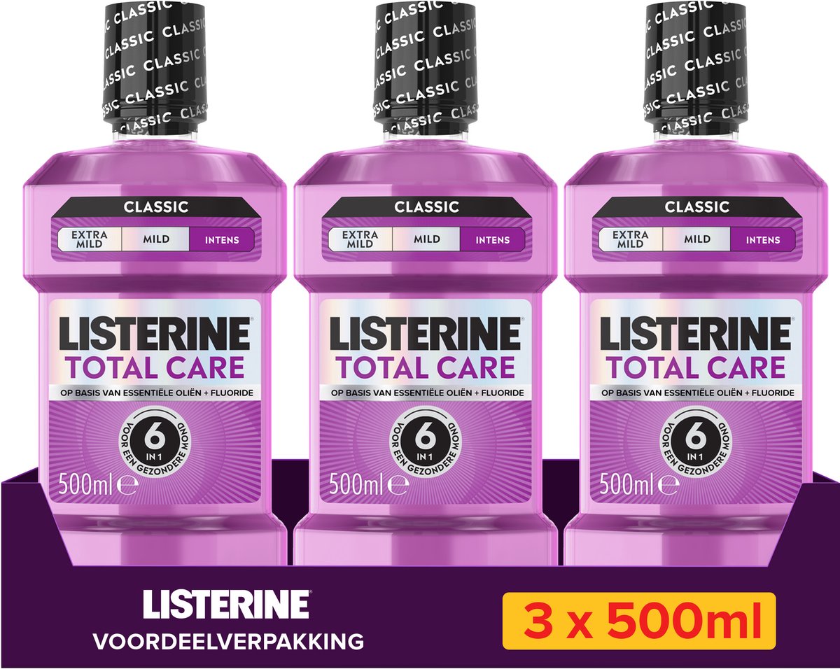 LISTERINE Total Care Intens Mint, met alcohol, intense muntsmaak, 3x500 ml