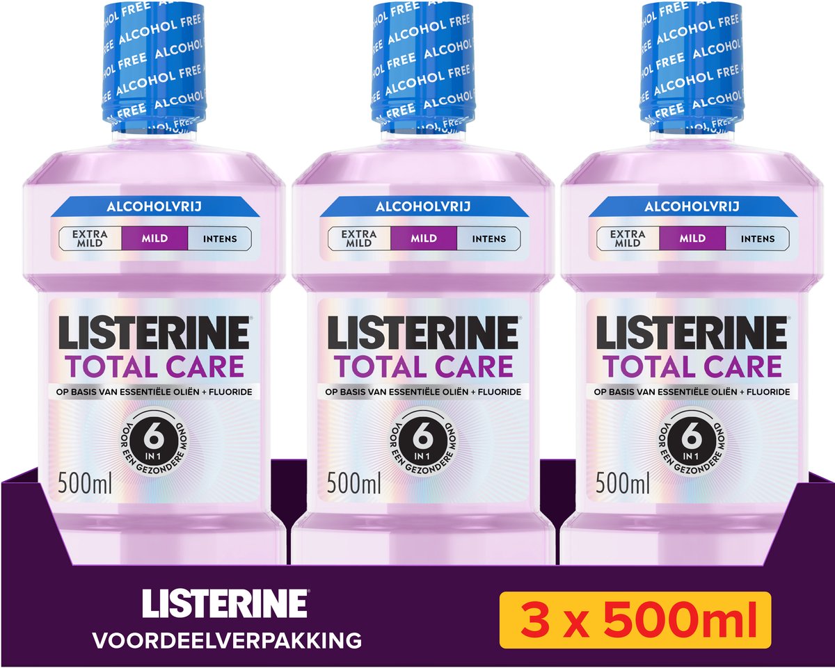 LISTERINE Total Care Mild Alcoholvrij, zonder alcohol, milde muntsmaak, 3x500 ml