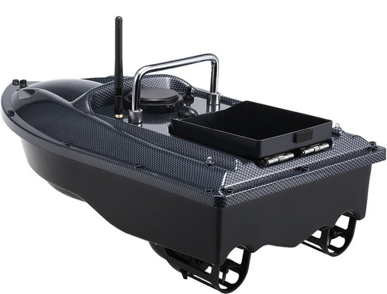 RC Voerboot voor Vissen - Karper Bait Boat met Afstandsbediening 500m - 1.5kg Capaciteit - Dubbele Motor - LED Nachtlicht - 5200mAh Batterij - Carbon Fiber Look — afbeelding 2