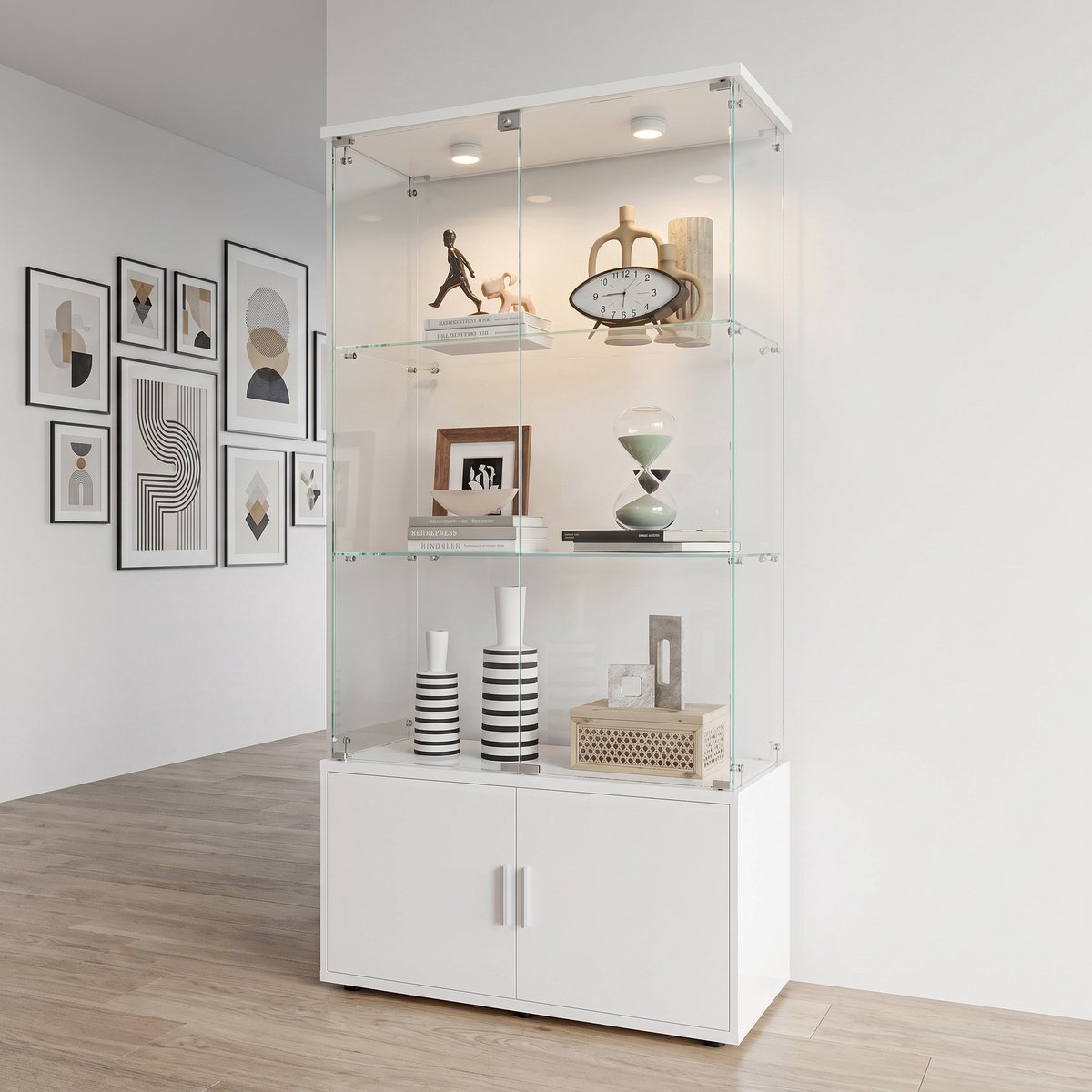 Glazen Vitrine, LED-Displaykast, 3 Lagen, 4 Deuren, Showroomvitrine, Tentoonstellingsvitrine, Geschikt Voor alle Situaties die Sfeeropslag Vereisen (Aanraakgevoelig Lichtsignaal (Wit)