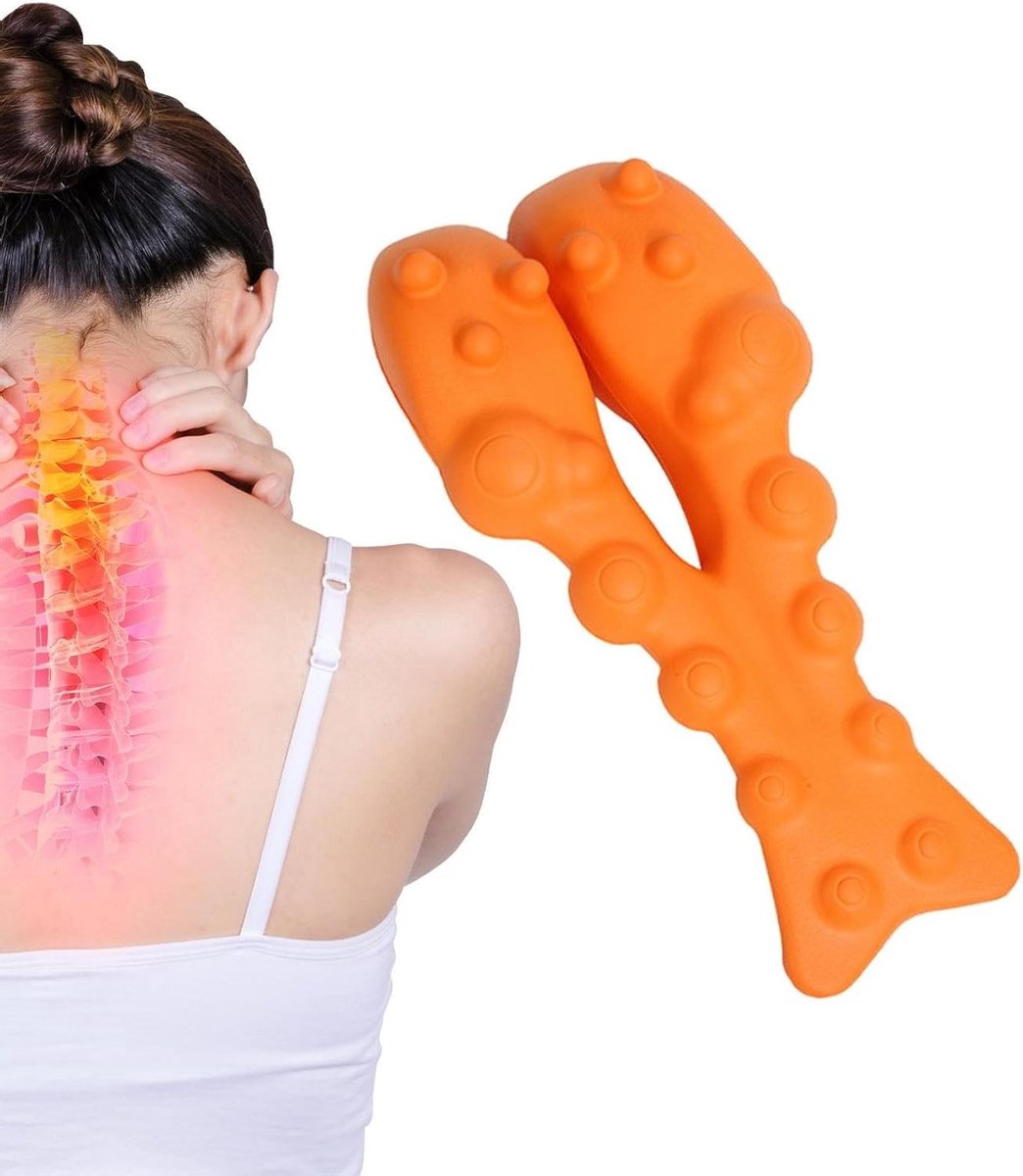 Nek en schoudersteun - Spierontspanningstool - Spieren ontspannen - Zeer elastisch materiaal - 39 x 17 x 9 cm - Oranje