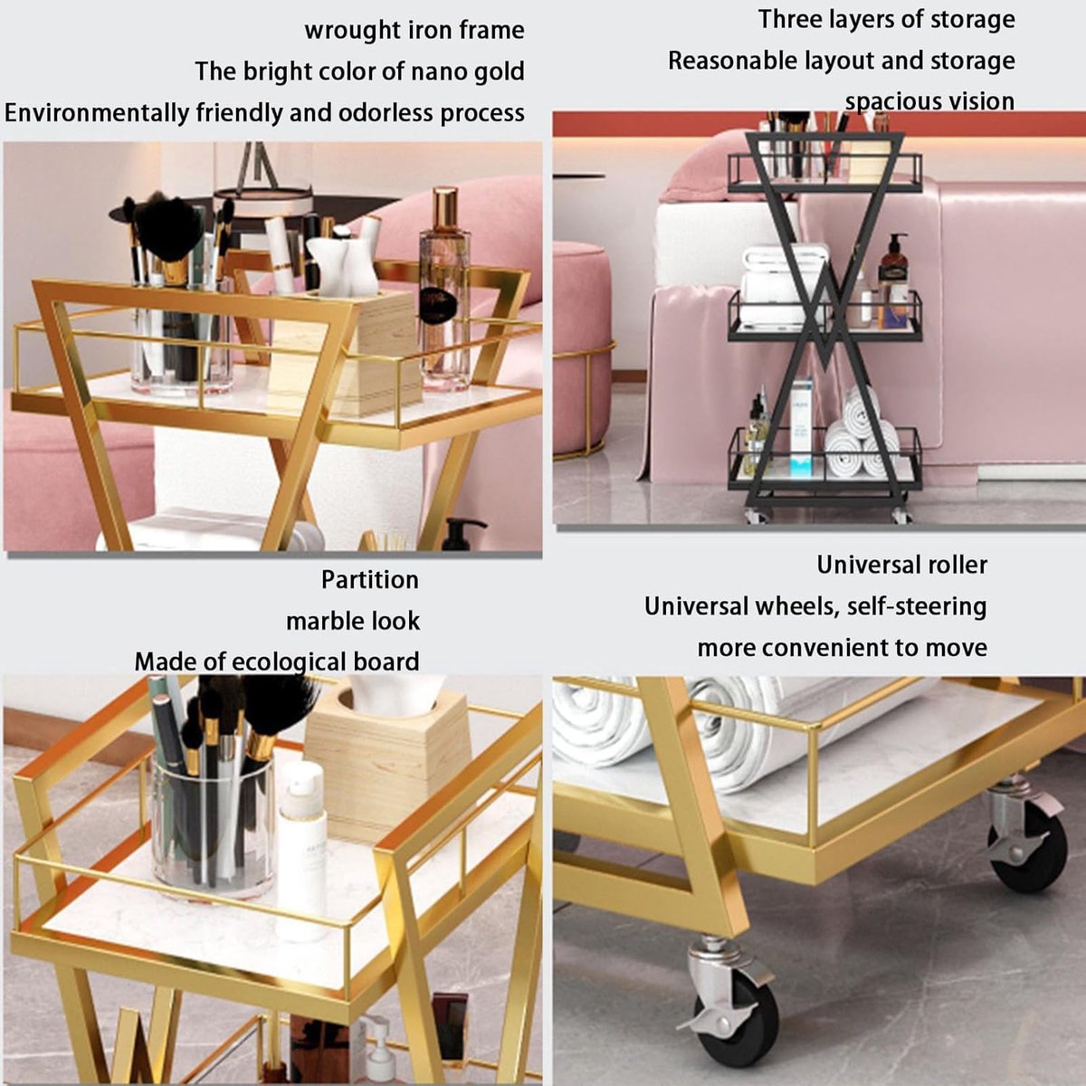 Serveertrolley 3-laags op wielen – Mobiele bar cart drankwagen met opbergkast voor flessen en glazen – luxe rolling liquor storage rack voor woonkamer, keuken en horeca – zwart – Mobili Bella