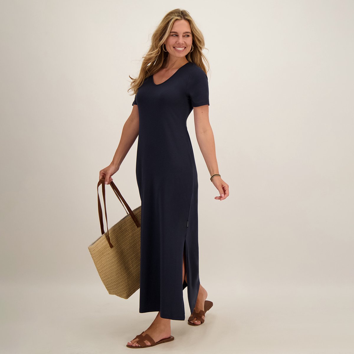 Je m'appelle Dames Jurk Met stretch - Blauw - Maat S