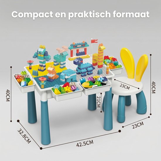 Speeltafel met 456 Bouwblokken - Watertafel en Zandtafel - Geschikt voor Duplo® Bouwstenen - Activiteitentafel met stoel - Educatief Speelgoed van VarietyPlay — afbeelding 2