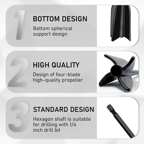Roerstaafjes Epoxyhars - Mixers Verf Boren - Materiaal Mengen - Spiraal Design Vier Bladen - 165/125 cm - Grijs — afbeelding 2