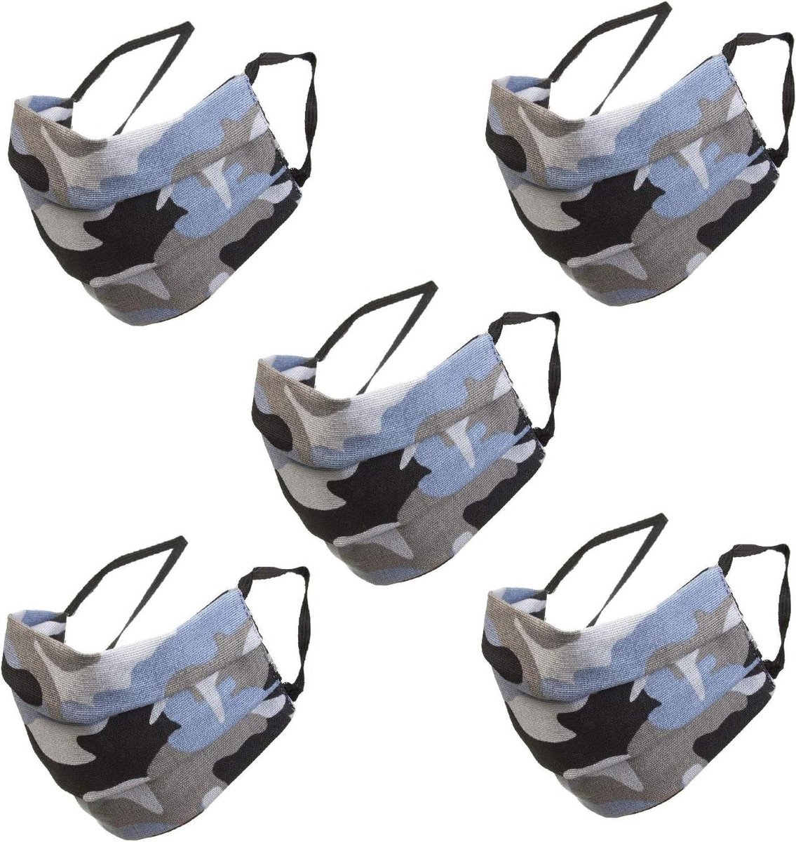 Beschermende Mondkapjes - Stofmasker Herbruikbaar - Dagelijks Gebruik - Dubbele Katoenlaag - 18 cm Lengte - Camo Blauw