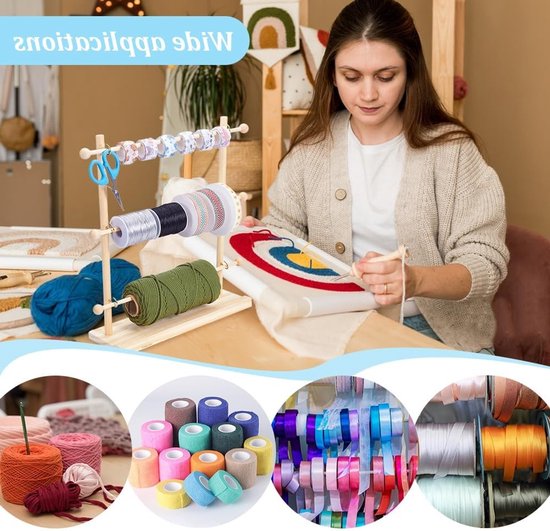 Houten Ribbon Organizer voor Creatieve Ruimtes - Opbergoplossing voor Ribbons, Spoelen en Knutselmaterialen, 11.2 x 34.3 x 40.5cm van houten — afbeelding 4