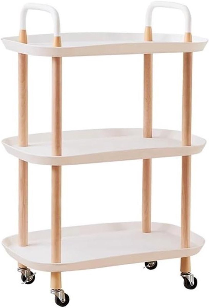 Opbergkar - Dienbladwagen - Ruimte Organiseren - Houten Frame - 3 etages - Wit