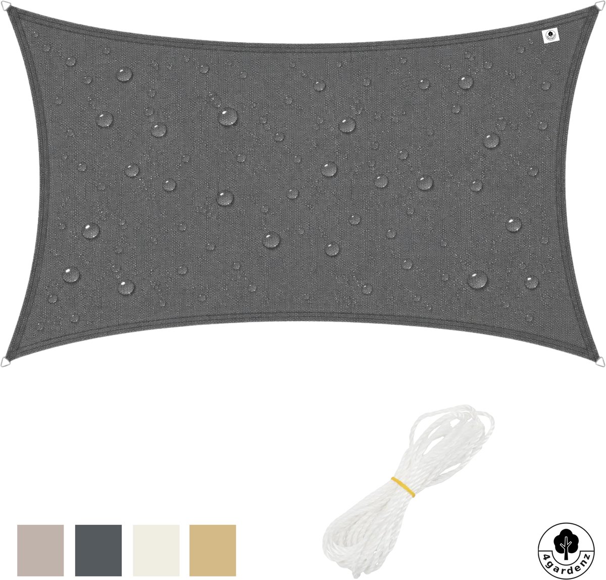 4gardenz Schaduwdoek Waterafstotend Rechthoek 2x2,5 mtr - Grijs