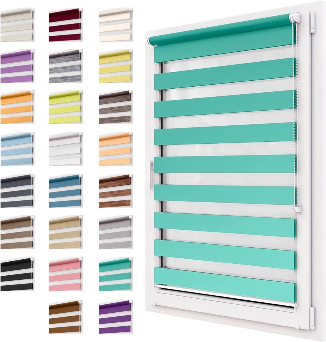 Dubbel Rolgordijn - Day & Night Gordijn - Raamdecoratie - Zonder Boren Montage - 75x250 cm