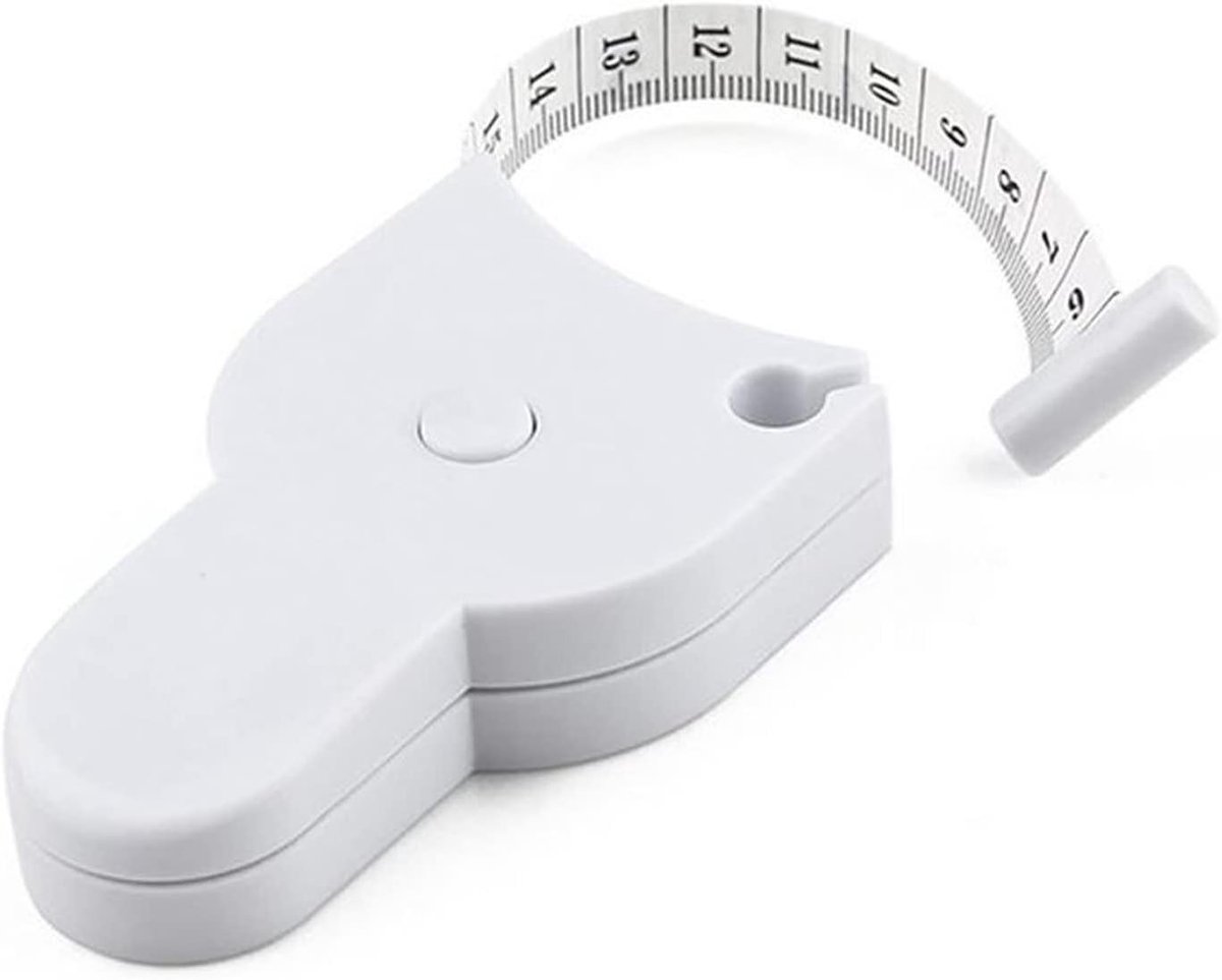 Rolmaat Meetlint - Lichaamsmeter Tape - Kleding Maken - Intrekbaar Met Knop - 150 cm - Wit