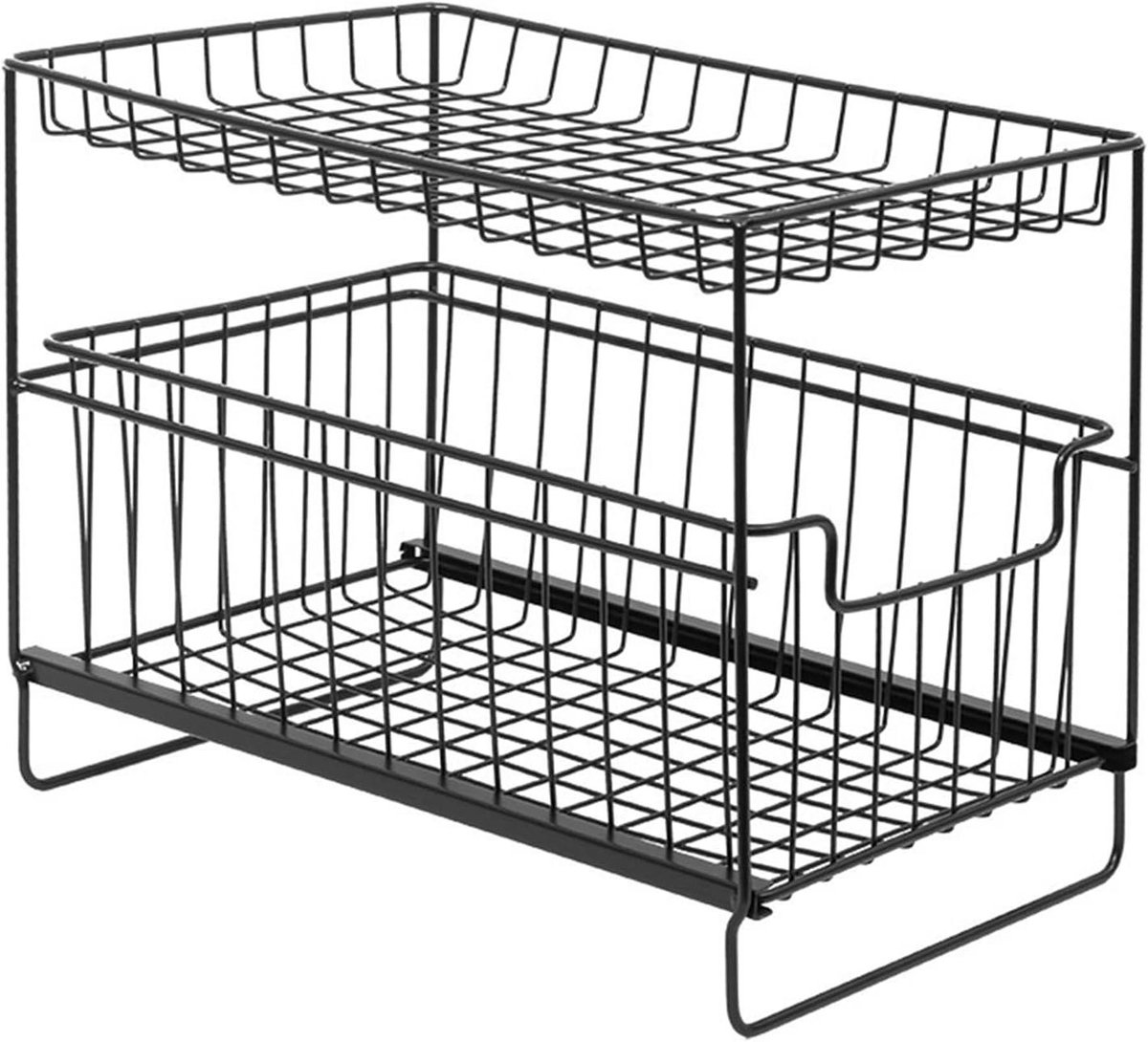 Opbergrek Keuken - Lade Mand - Ruimte Besparen - Uittrekbaar Ontwerp - Dubbellaags - Zwart