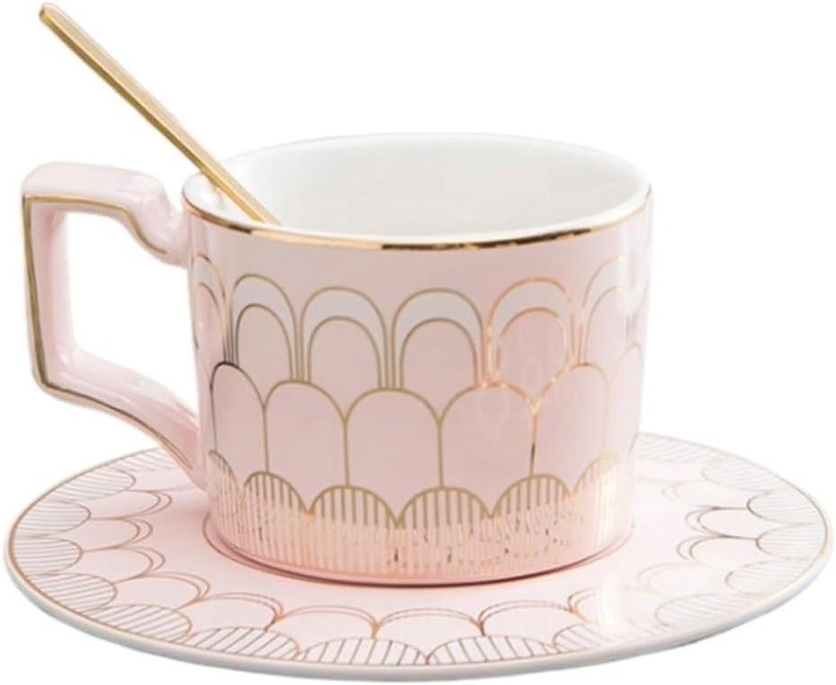 Koffiebeker Set - Thee Mokken - Genieten van Drankjes - Keramiek met Kunst - 200 ml - Elegant