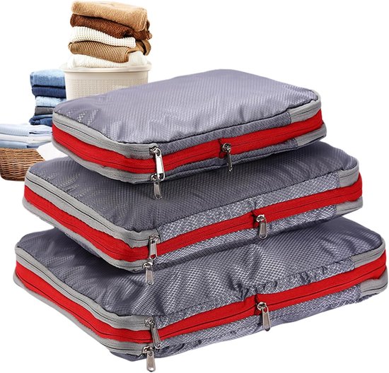 Opbergzakken Set - Reisorganizers Koffers - Bagage Inpakken - Comprimerend Ontwerp - 3 Stuks - Grijs — afbeelding 5