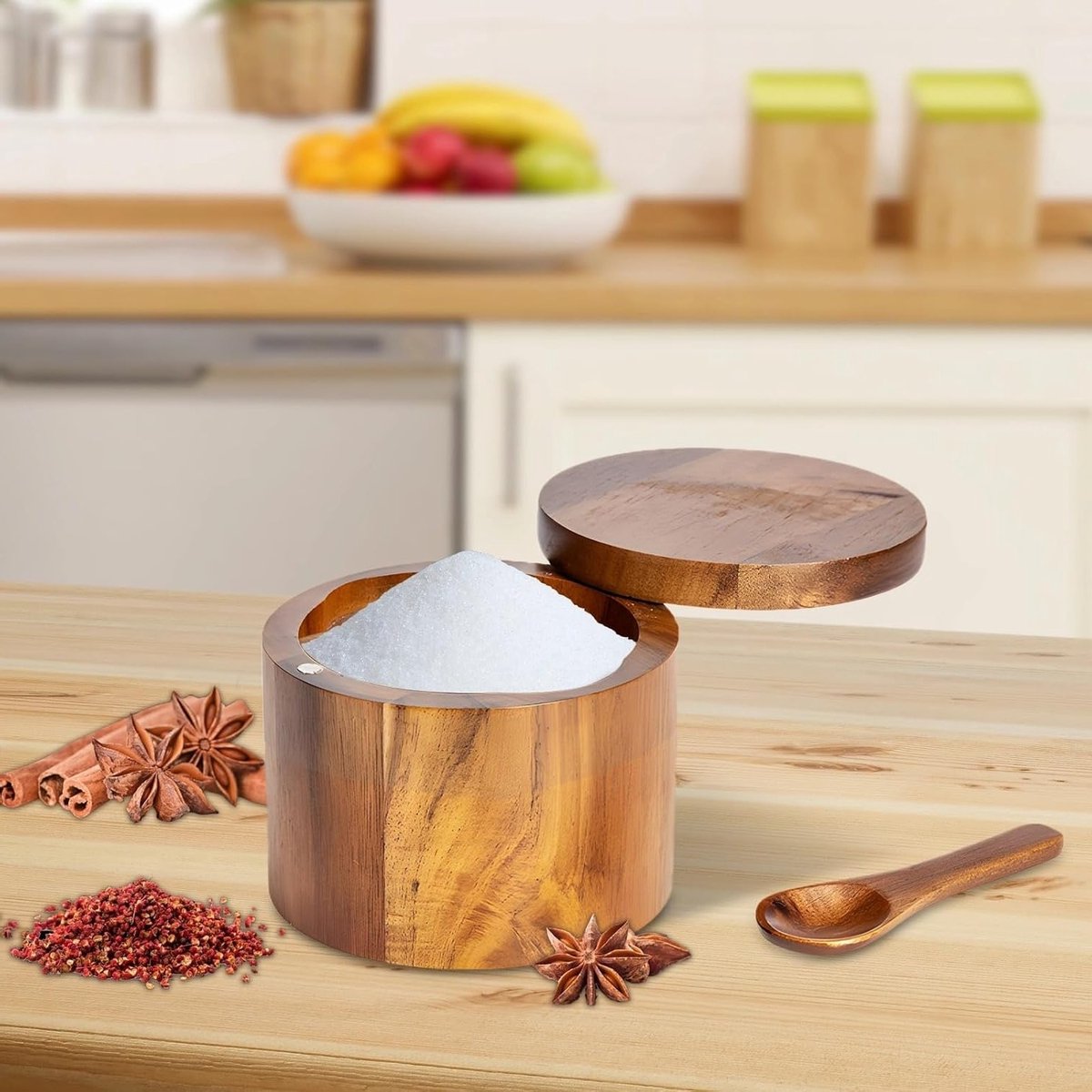 Handgemaakte Acacia Houten Zout- en Peperkom met Lepel, Ideaal voor Kruidopslag en Keuken Decoratie, Perfect als Cadeau voor Kookliefhebbers — cadeau in Kookcadeaus - foto 7