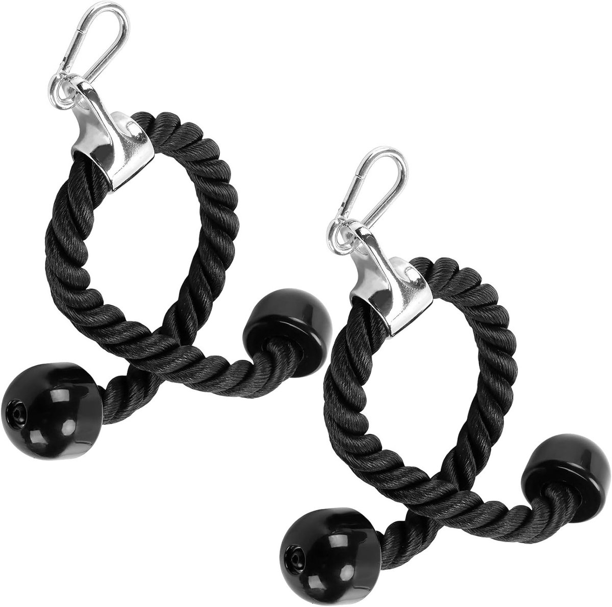Twisted Nylon Tricep Rope Set met Antislip Handvatten voor Thuis en Gym, Ideaal voor Pull-Ups, Biceps en Triceps Training, Zwart