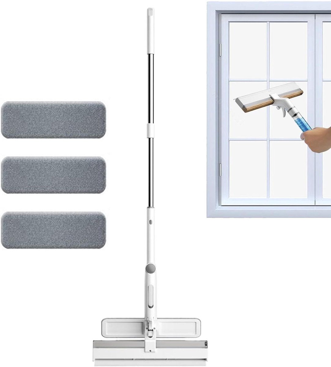 Raamwisser Telescopisch - Glasreiniger Verlenger - Ramen Streeploos - Verstelbare Hoek - 96-130 cm - Wit